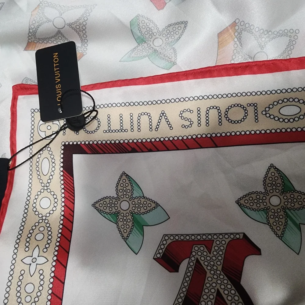 Cream and Red Silk Scarf